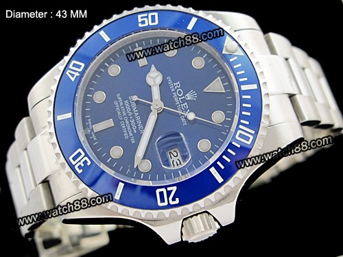 ROLEX SUBMARINER AUTOMATIC MENS BIG SIZE 43MM WATCH WITH BLUE CERAMIC BEZEL,ROL-294